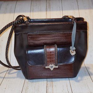 SUPER CLEAN BROWN LEATHER BAG WITH FRONT WALLET POCKET